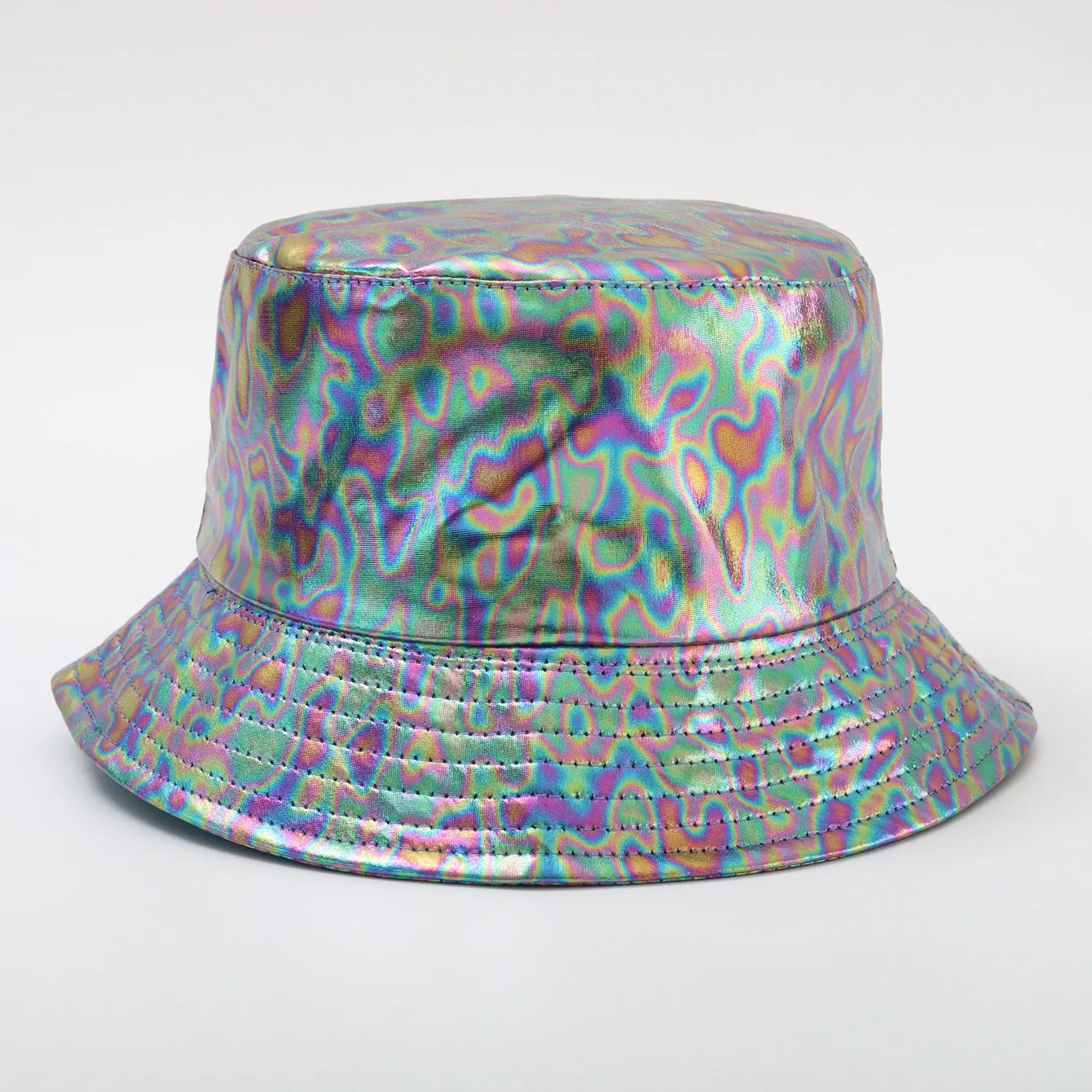 Laser Color Reversible Leather Bucket Hat Men Women