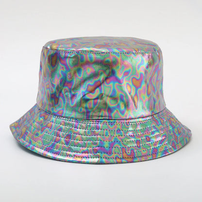 Laser Color Reversible Leather Bucket Hat Men Women