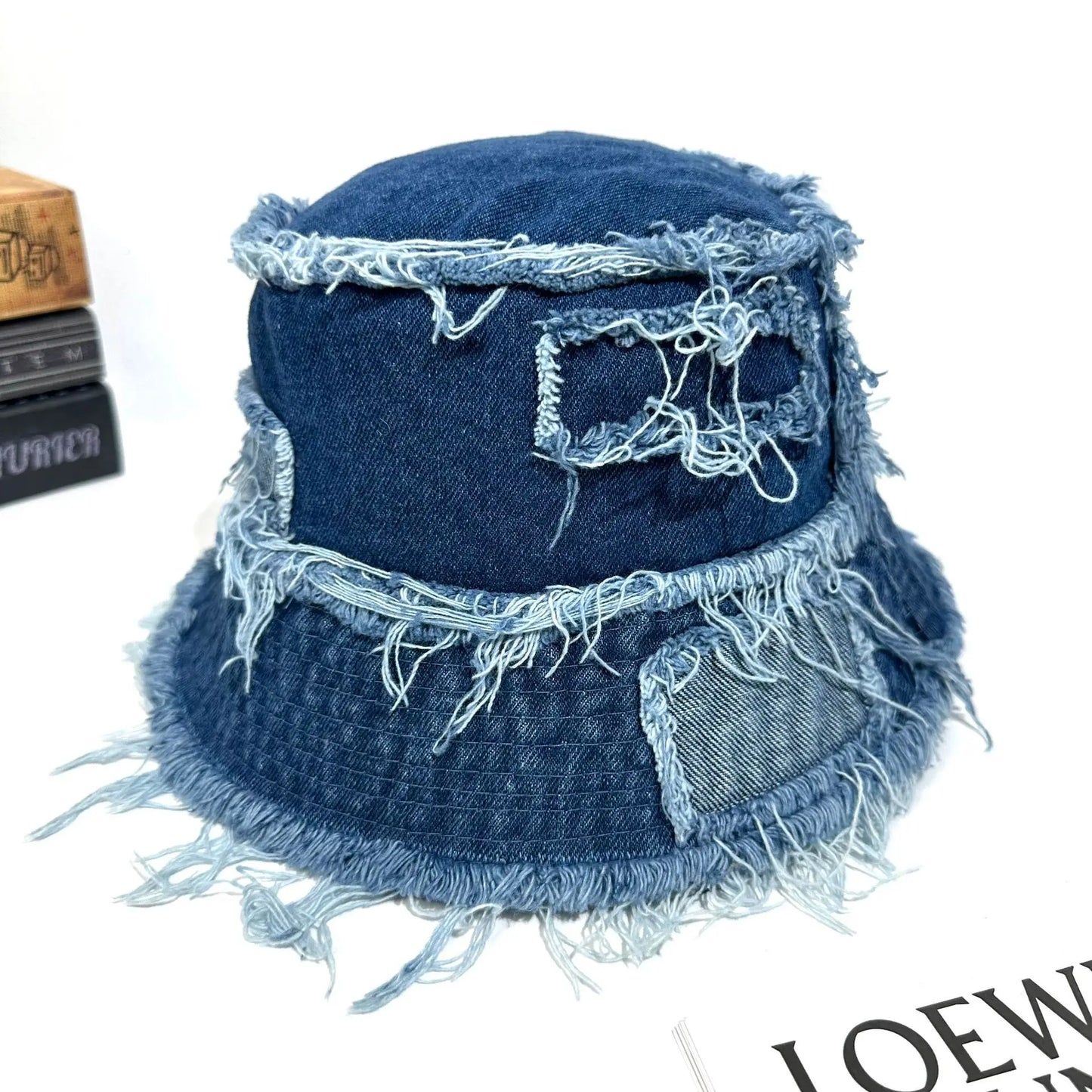 Korean Washed Denim Tassel Brim Bucket Hat