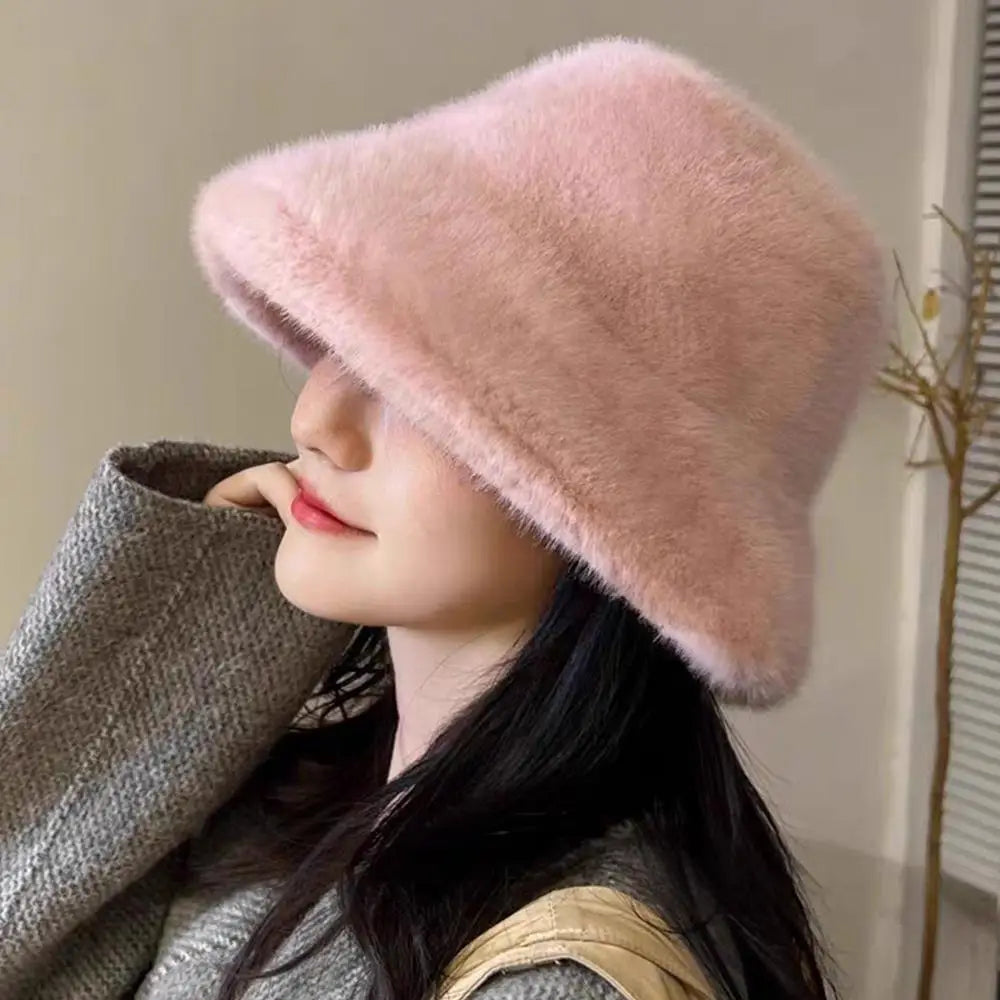 Fluffy Velvet Winter Bucket Hat