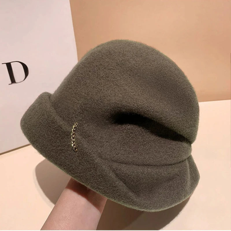 Women's Wool Slouchy Chain Decor Hat