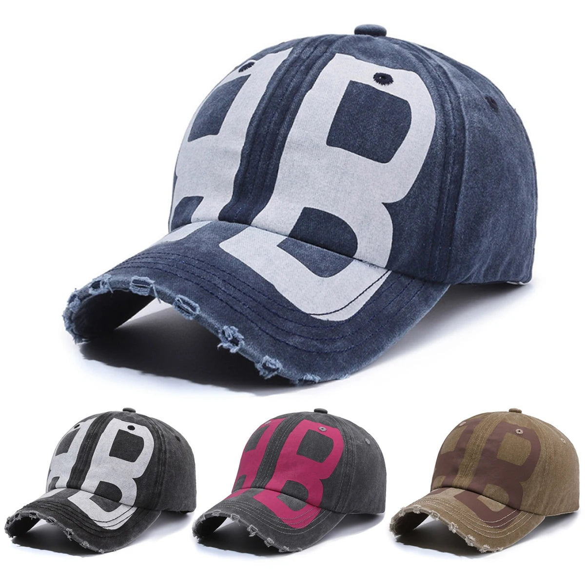 BB Letter Distressed Washed Baseball Cap
