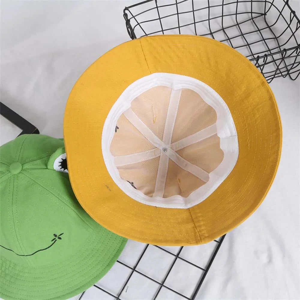 Women Embroidered Frog Sun Bucket Hat