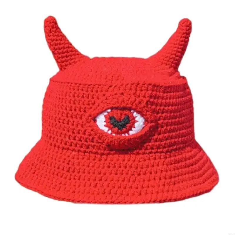 Unisex Devil Horn Knit Halloween Bucket Hat