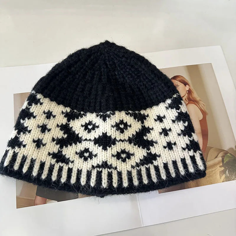 Oversize Retro Wool Knitted Winter Bucket Hat