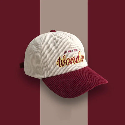 Corduroy Hat Wonder Embroidery Patchwork Colours Baseball Cap