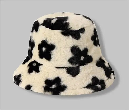 Floral Plush Furry Warm Winter Bucket Hat