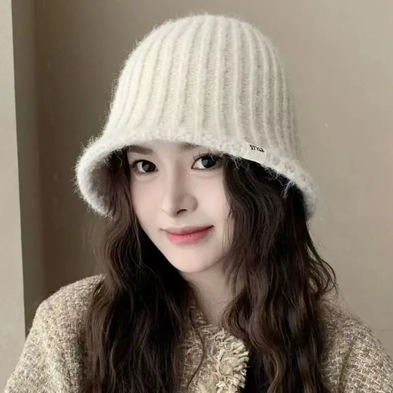 Korean Knitted Wool Winter Bucket Hat Women