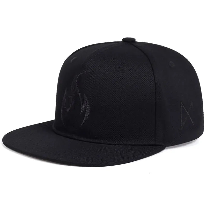 Unisex Flame Embroidered Snapback Cap