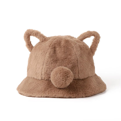 Cat Ear Plush Leopard Bucket Hat