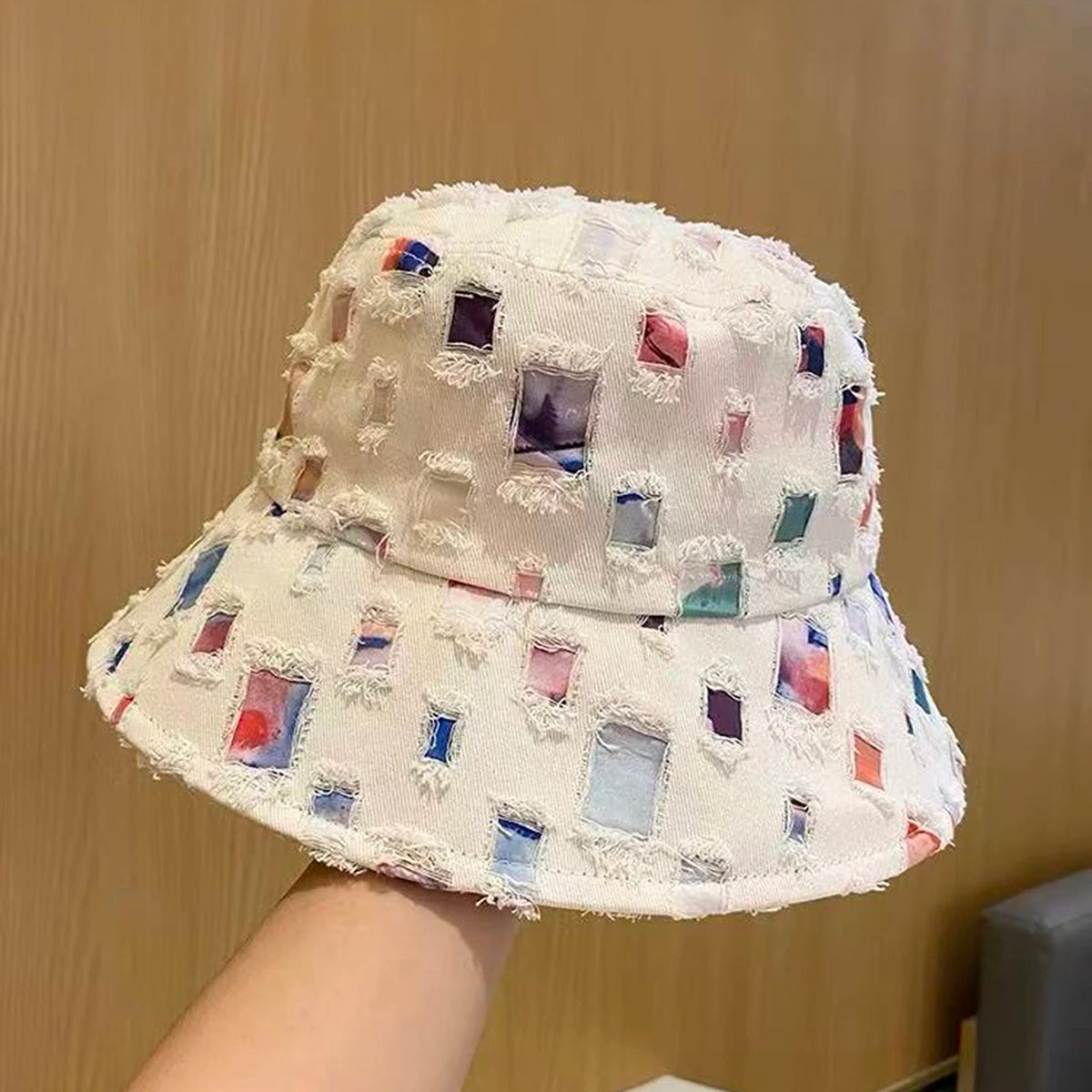Ripped Style Wide Brimmed Bucket Hat