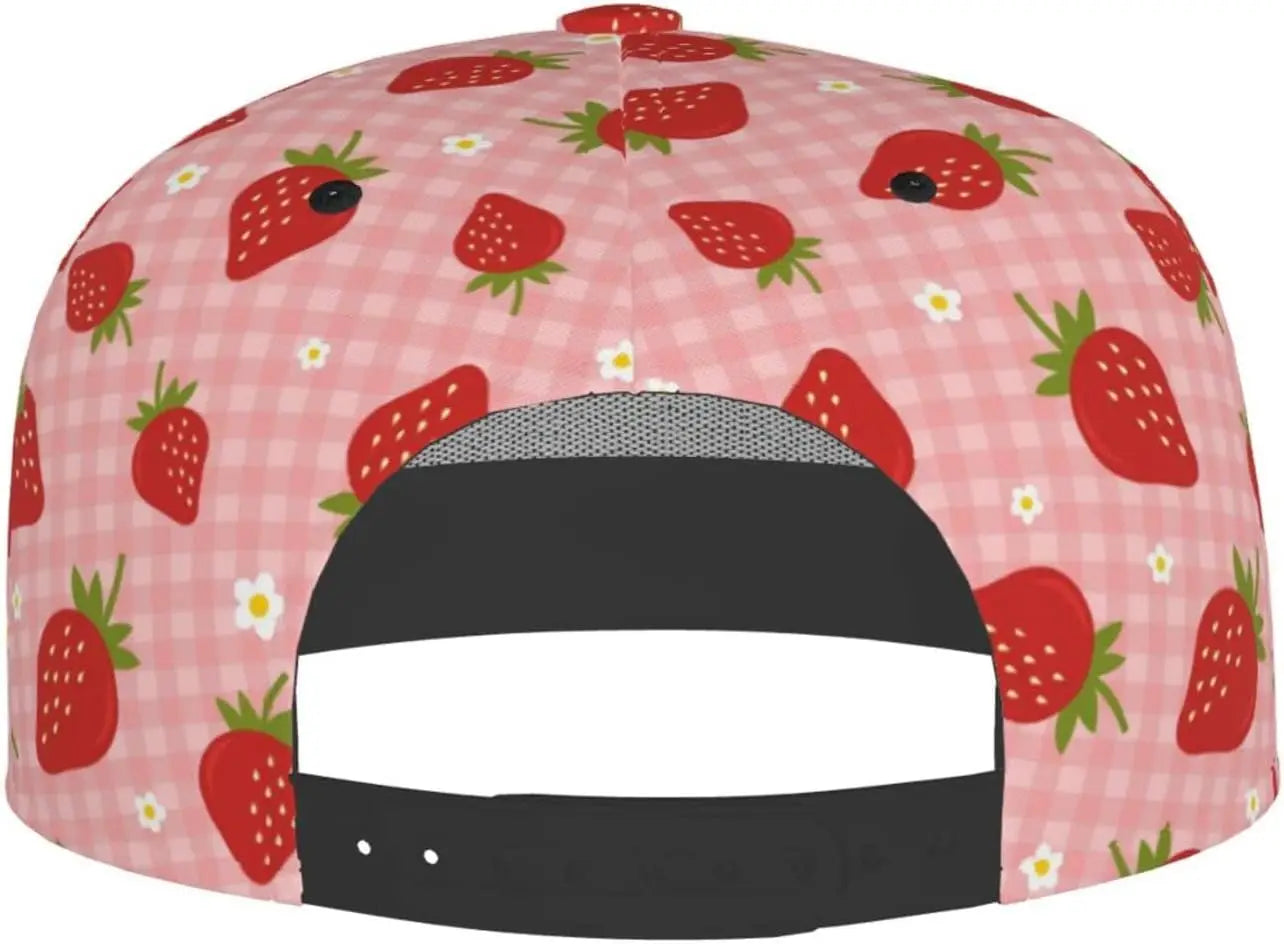 Cute Strawberry Flat Brim Snapback Cap