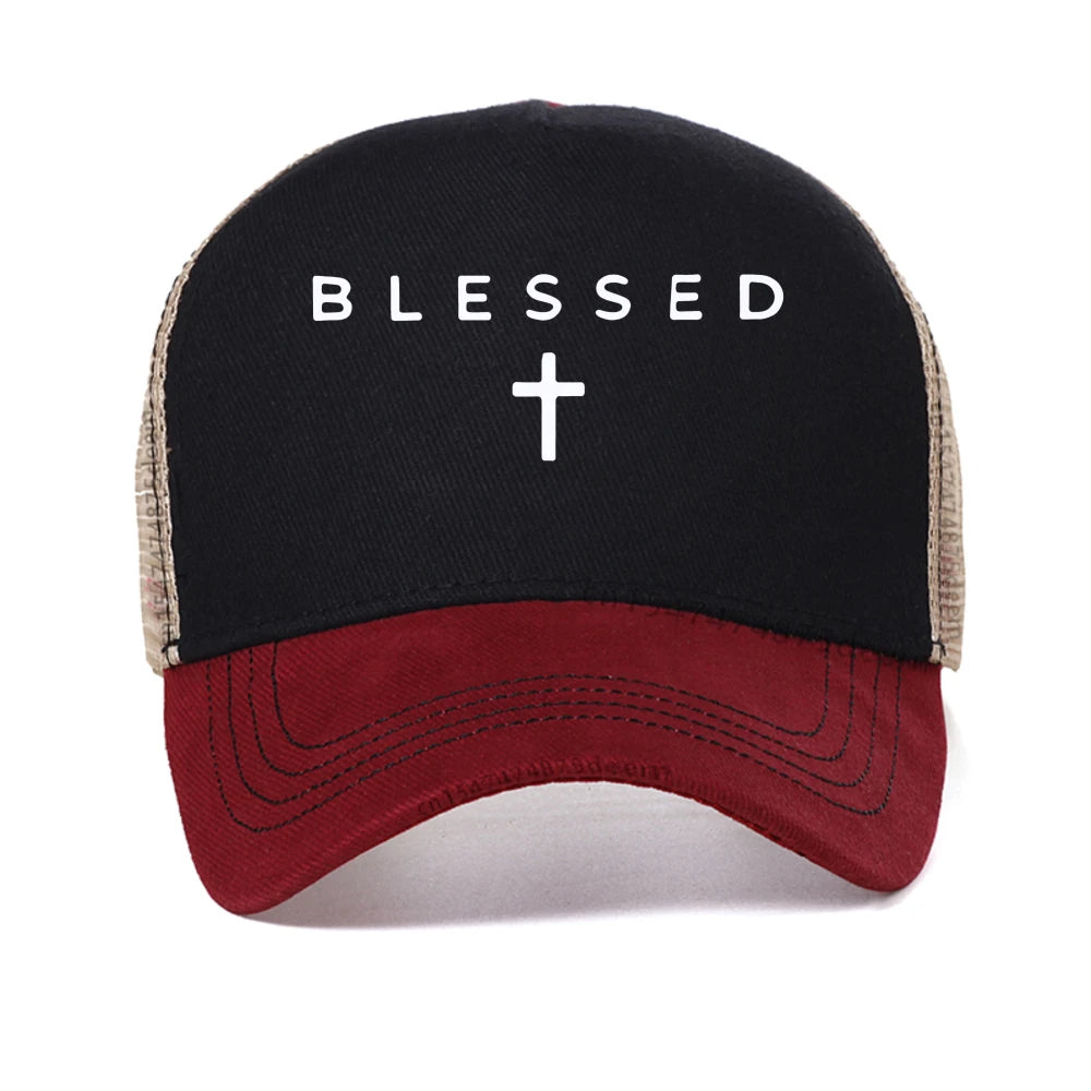 Blessed Cross Geometric Pattern Mesh Baseball Cap