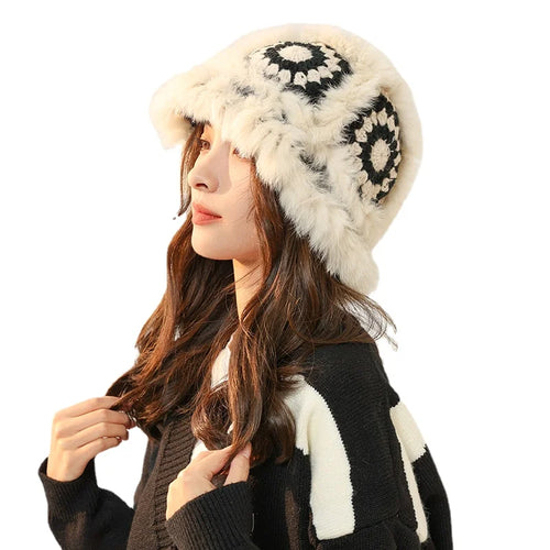 Luxury Rabbit Fur Winter Bucket Hat