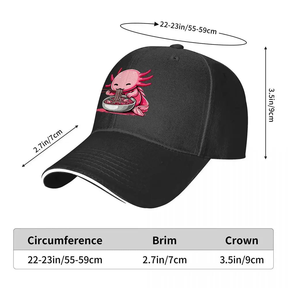 Cute Axolotl Eating Ramen Graphic Baseball Cap