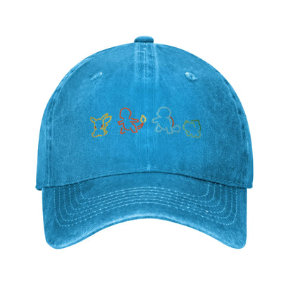 Pokemon Pikachu Bulbasaur Distressed Denim Baseball Cap