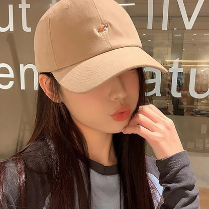 Dog Embroidery Adjustable Cotton Long Brim Baseball Cap