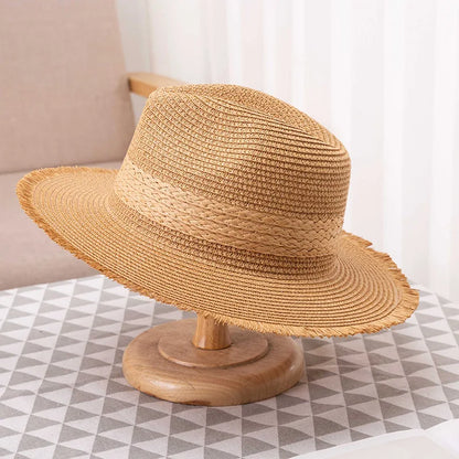 Vintage Two Tone Raw Edge Straw Bucket Hat