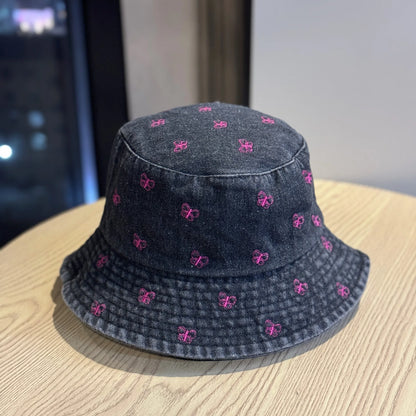 Butterfly Embroidery Denim Summer Fisherman Bucket Hat
