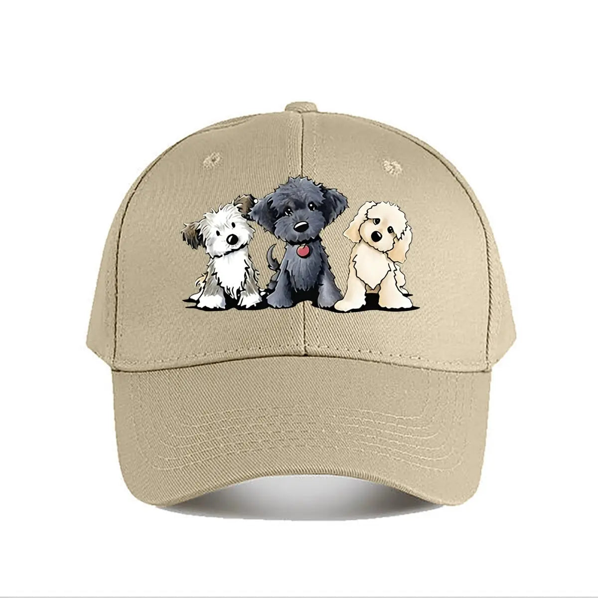 Cute Three Dogs Washed Cotton Snapback Baseball Cap