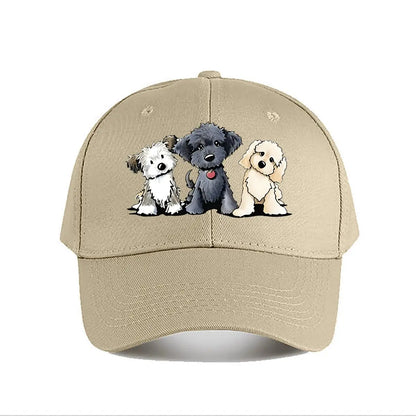Cute Three Dogs Washed Cotton Snapback Baseball Cap