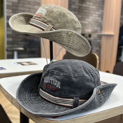 Men's Washed Cotton Wide Brim Bucket Hat