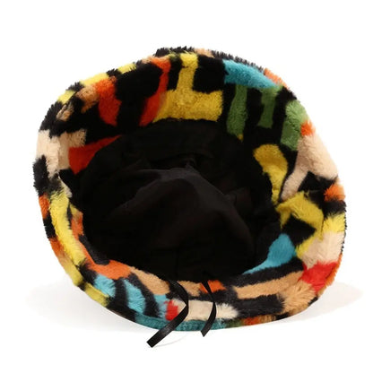 Winter Fluffy Fur Thickened Windproof Warm Bucket Hat Women Men