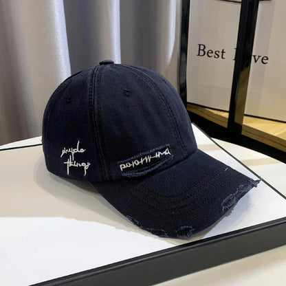 Unisex Korean Trend Distressed Embroidered Baseball Cap