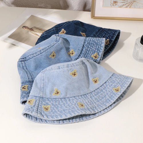 Japanese Bear Embroidered Retro Fisherman Bucket Hat