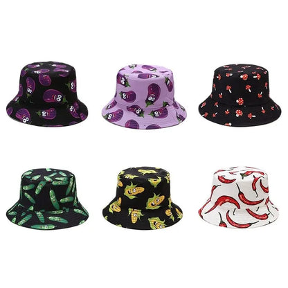 Unisex Cotton Vegetable Print Bucket Hat
