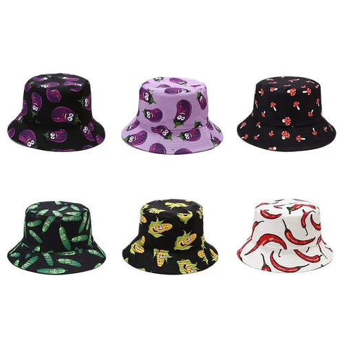 Unisex Cotton Vegetable Print Bucket Hat