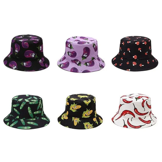 Unisex Cotton Vegetable Print Bucket Hat