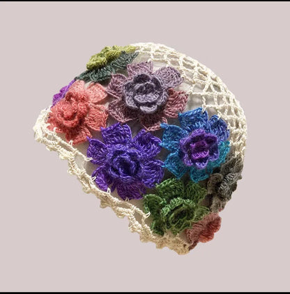Artistic Colorful Flower Hollow Knitted Bucket Hat
