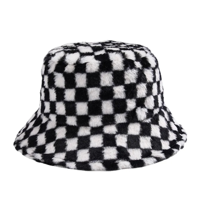 Women's Checkerboard Plush Bucket Hat