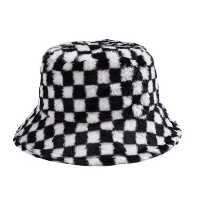 Women's Checkerboard Plush Bucket Hat