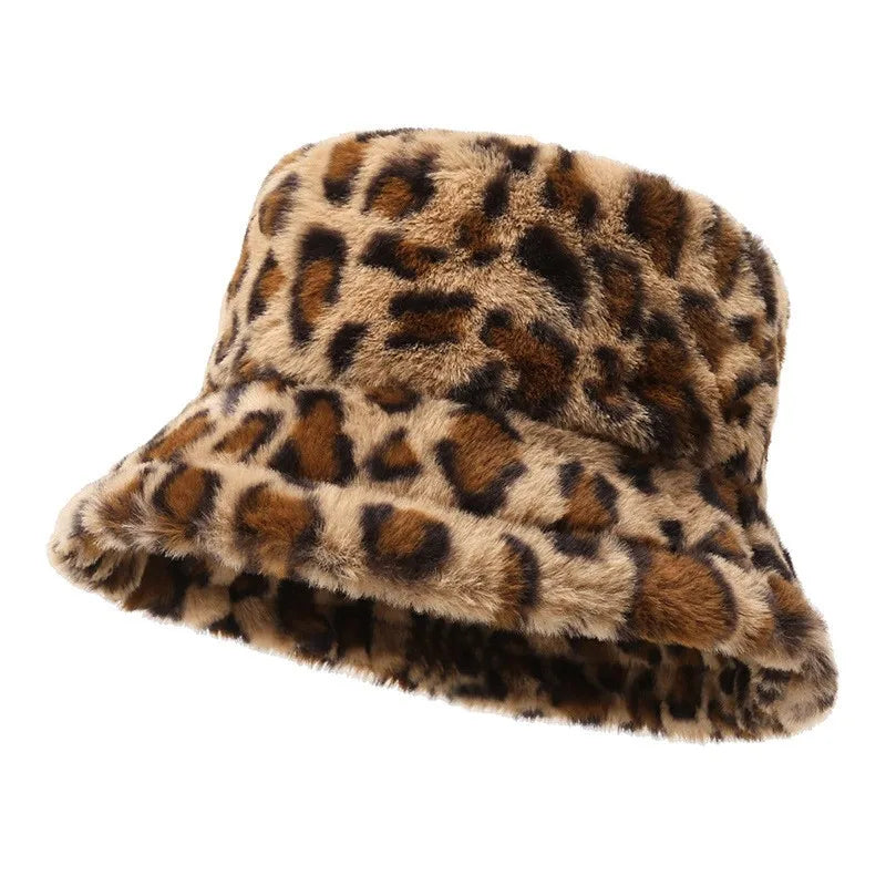 Women's Leopard Print Plush Bucket Hat