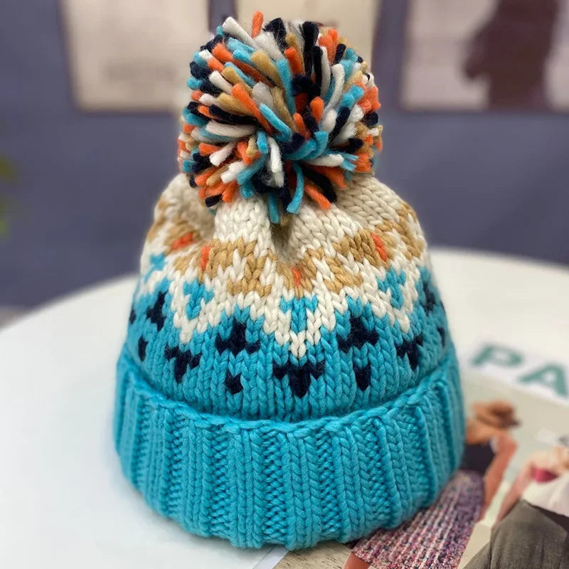 Cute Embroidered Pompom Winter Knit Bucket Hat
