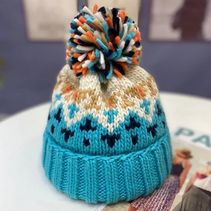 Cute Embroidered Pompom Winter Knit Bucket Hat