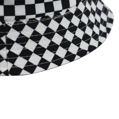 Unisex Red White Plaid Cotton Bucket Hat