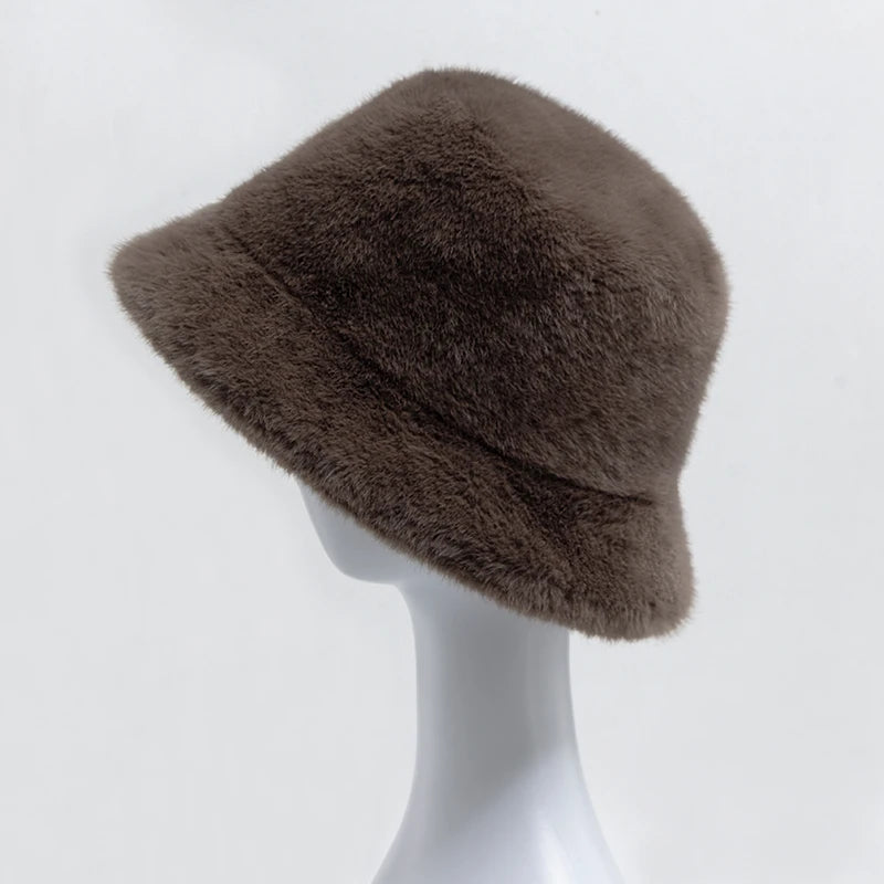 Faux Fur Bucket Hat Women Autumn Winter