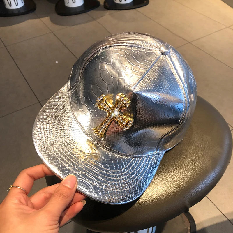 Leather Street Style Flat Brim Hip Hop Cap
