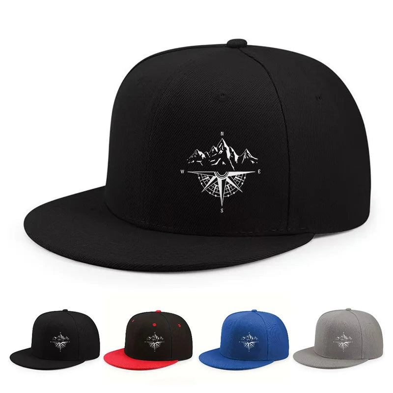 Compass Mountain Graphic Flat Brim Snapback Cap