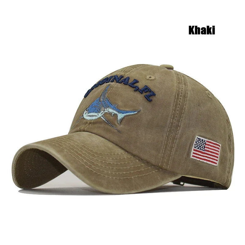 Shark American Flag Embroidered Baseball Cap