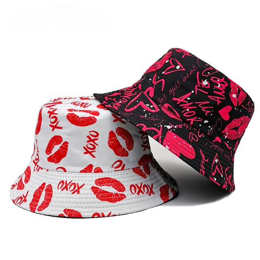 Unisex Red Lips Graffiti Reversible Bucket Hat