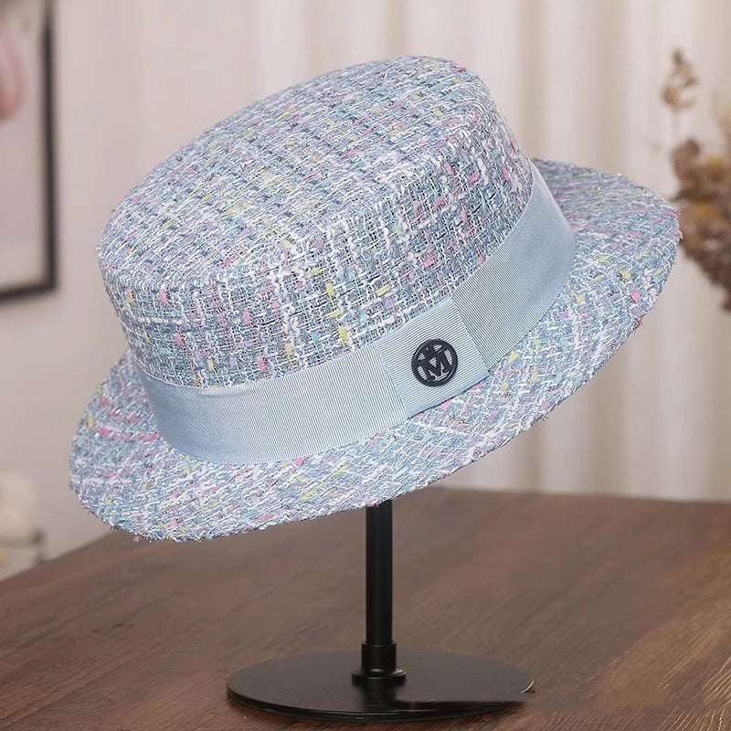 Xiao Xiang Pearl Tweed Flat Top Bucket Hat