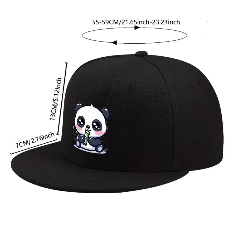 Cute Panda Eating Bamboo Flat Brim Snapback Cap
