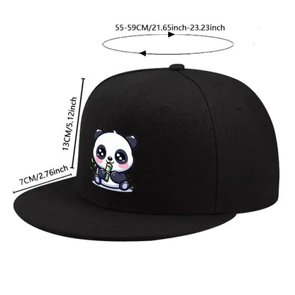 Cute Panda Eating Bamboo Flat Brim Snapback Cap