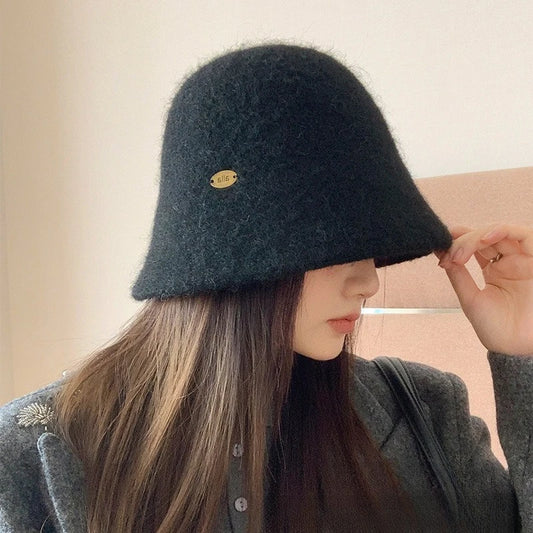 Winter Wool Solid Bucket Hat for Women
