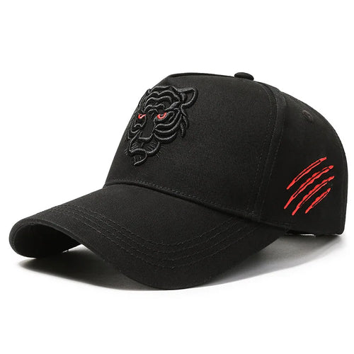 Black Tiger Embroidered Cotton Snapback Baseball Hat