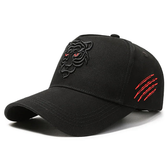 Black Tiger Embroidered Cotton Snapback Baseball Hat